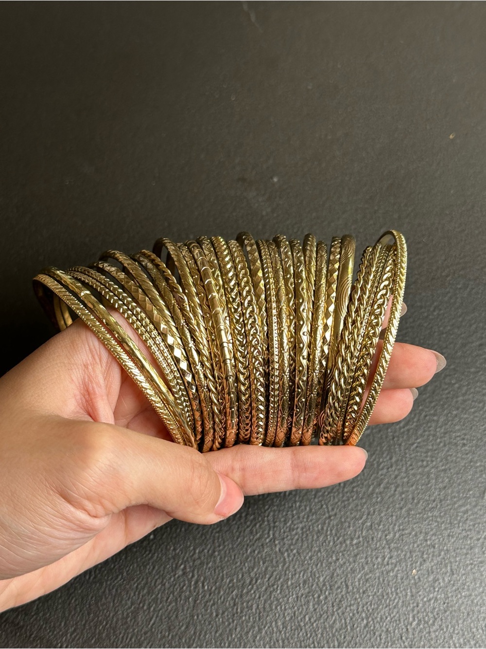Gold-Tone Textured Bangle Bracelet Set of 5 - Women Jewelry